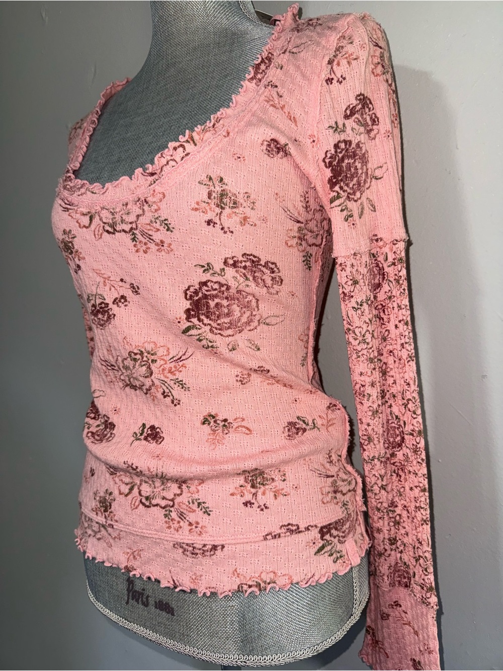 We The Free Rose Pink Floral Ruffle Neck Top - Picture 3 of 5